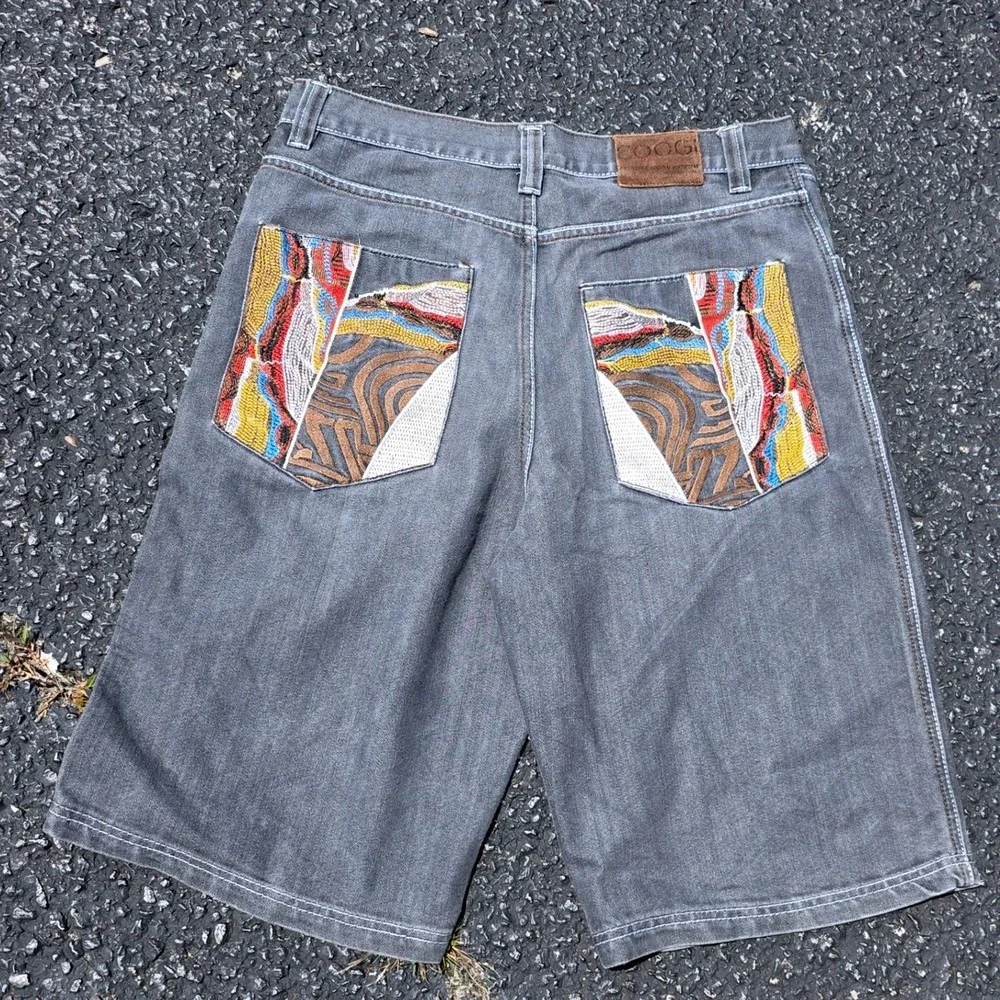 COOGI Men Grey Denim Shorts Sz. 34 Embroidered Pocket Streetwear Hip Hop Vtg Y2K